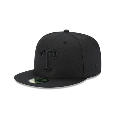 Black Texas Rangers Hat - New Era MLB Black On Black 59FIFTY Fitted Caps USA5361028